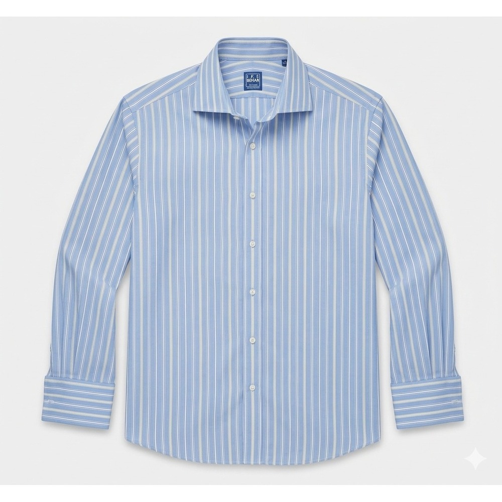 Ike Behar French Cuff Striped Dress Shirt Cotton Light Blue White L 16/33 Formal